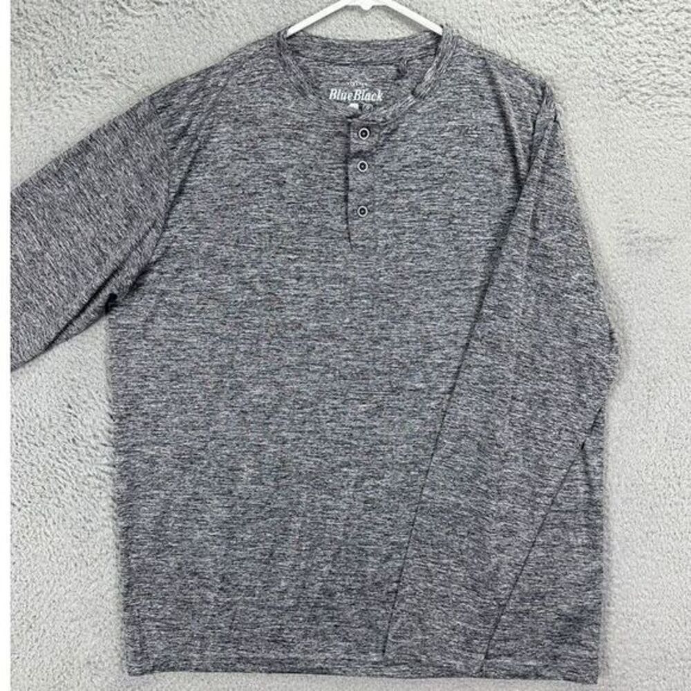 Blue Black Henley T-Shirt Adult Large Grey Stretch Wicking Long‎ Sleeve Tee Mens